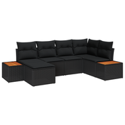Tuinbankenset polyrattan 7-delig zwart met opbergruimte