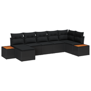 Tuinbankenset poly rattan acacia zwart 7-delig