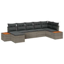 7-delige Tuinbankenset met kussens poly rattan acacia grijs