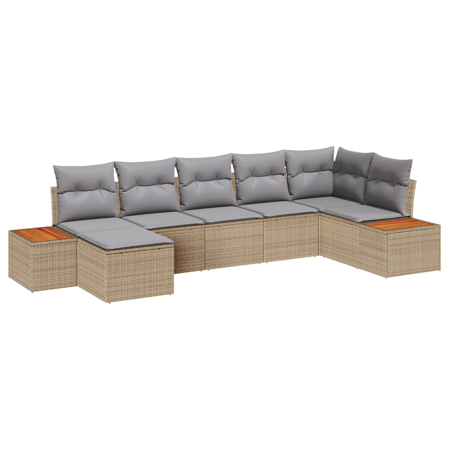 7-delige Tuinbankenset met kussens poly rattan acacia beige