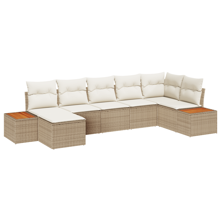 7-delige Tuinbankenset met kussens poly rattan acacia beige