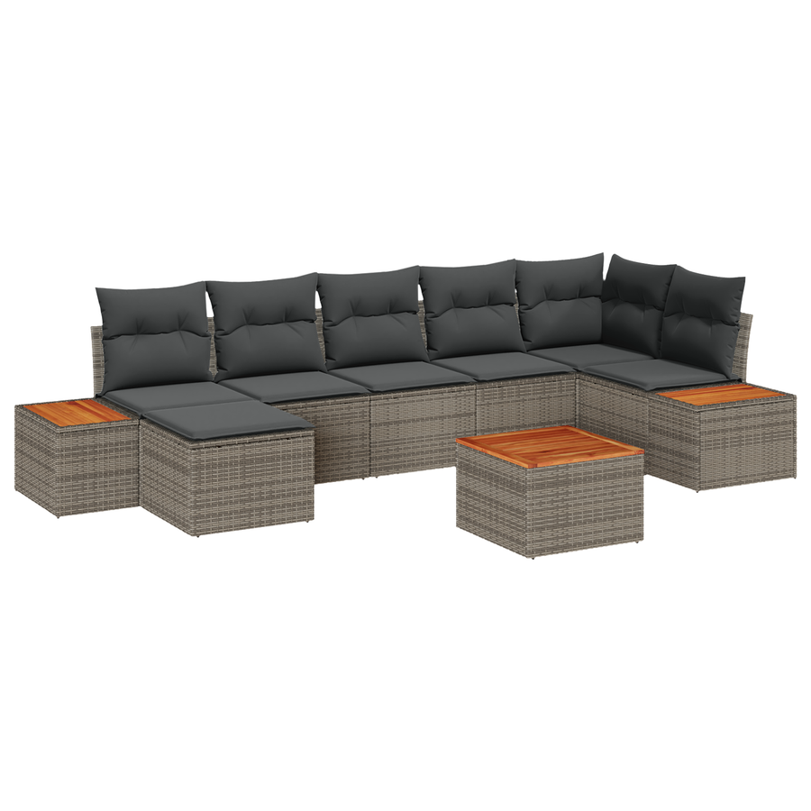 8-delige Tuinbankenset met kussens poly rattan acacia grijs