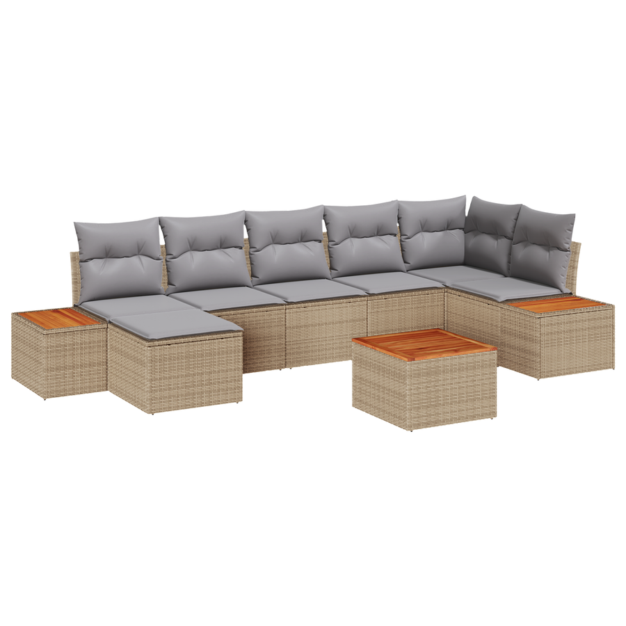 8-delige Tuinbankenset met kussens poly rattan acacia beige
