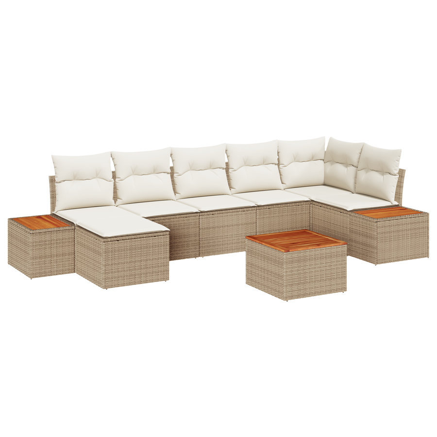 8-delige Tuinbankenset met kussens poly rattan acacia beige
