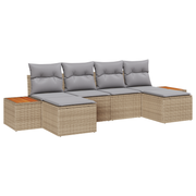 Loungebanken set 6 delen poly rattan acacia beige