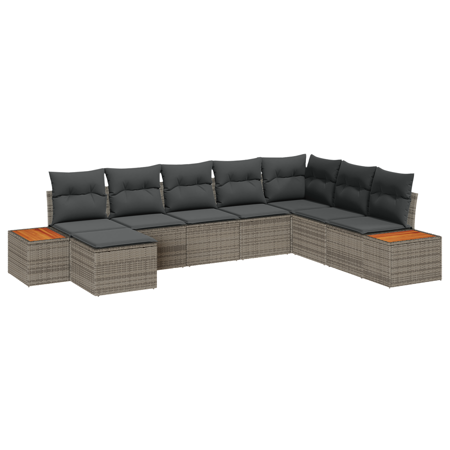 8-delige Tuinbankenset met kussens poly rattan acacia grijs