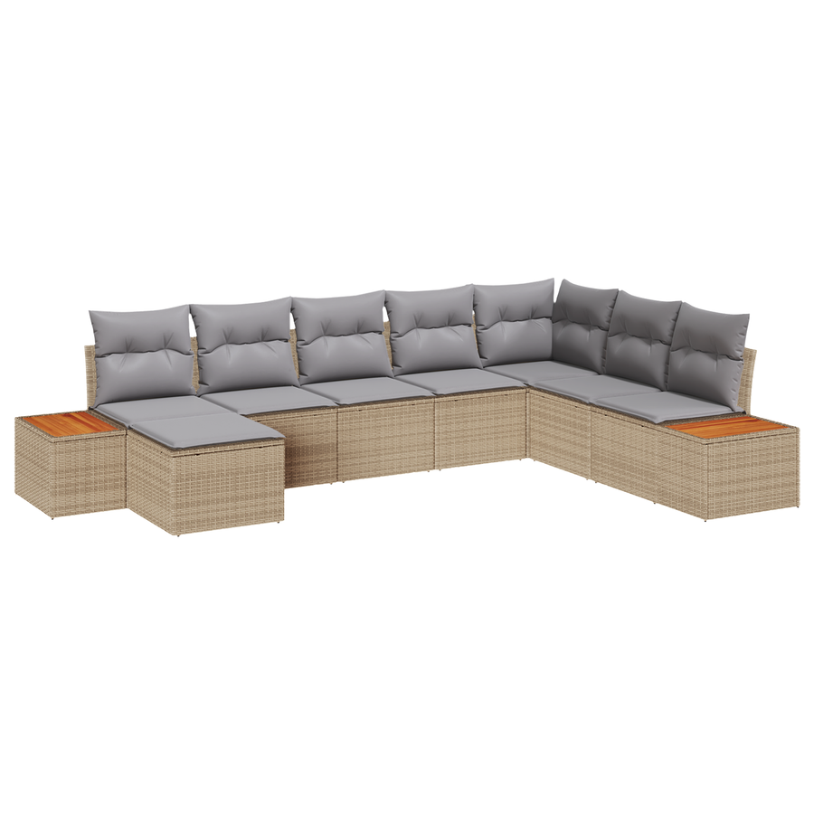 8-delige Tuinbankenset met kussens poly rattan acacia beige
