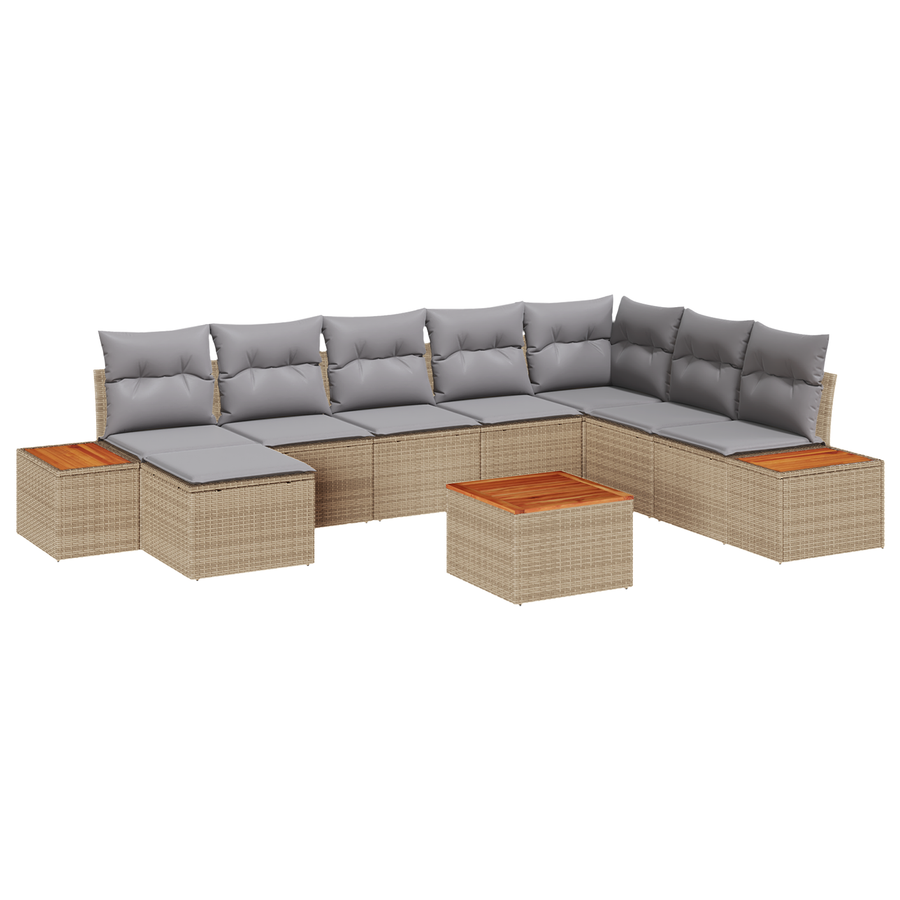 9-delige Tuinbankenset met kussens poly rattan acacia beige