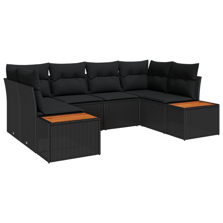 6-delige tuinset met kussens zwart poly rattan acacia