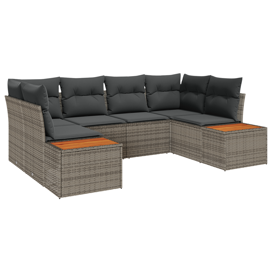 6-delige tuinset met kussens grijs poly rattan acacia