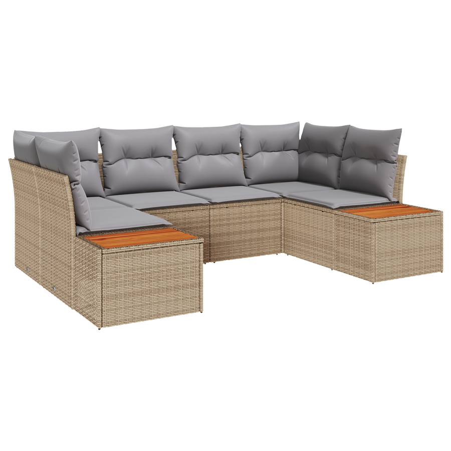 6-delige ligbedden set met kussens Beige Poly Rattan Acacia