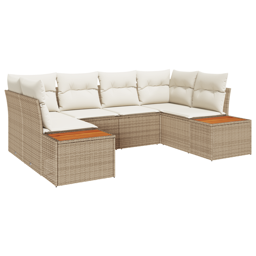 6-delige tuinbankset met kussens in beige, van poly rattan en acacia