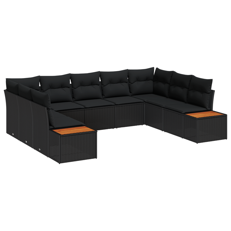 5-delige Tuinbankenset met kussens poly rattan acacia zwart