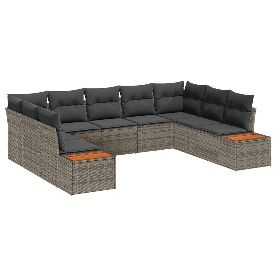 5-delige Tuinbankenset met kussens poly rattan acacia grijs