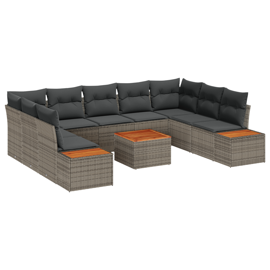 6-delige Tuinbankenset met kussens poly rattan acacia grijs