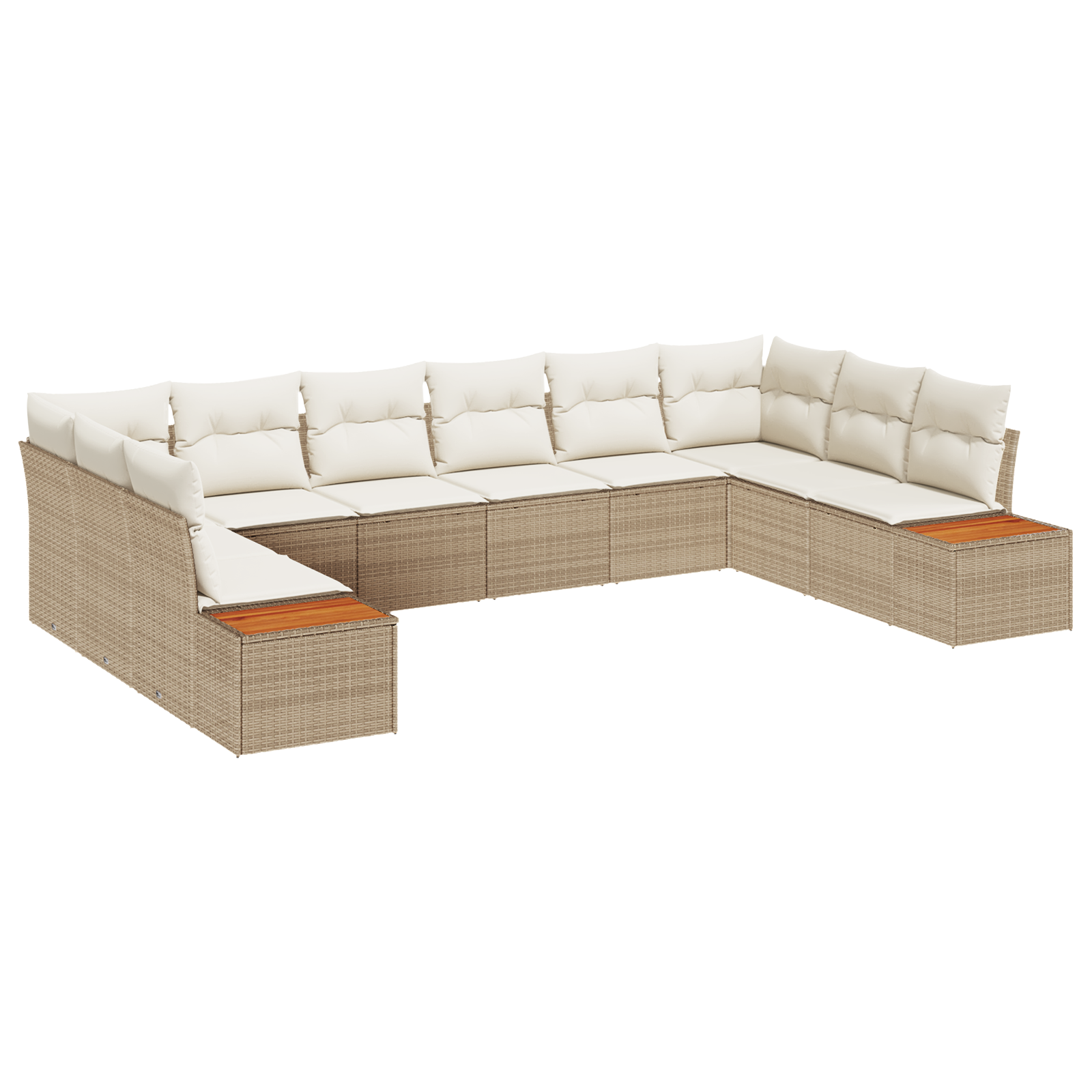 10-delige Tuinbankenset met kussens poly rattan acacia beige