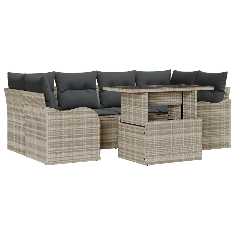 7 delige Tuinbankenset met kussens poly rattan lichtgrijs
