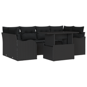 Tuin loungeset 7-delig poly rattan zwart
