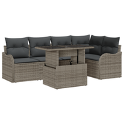 Loungebankenset 6-delig poly rattan grijs