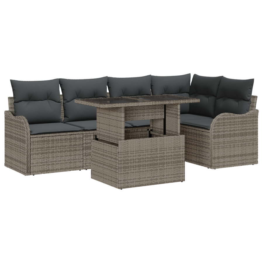 6-delige Tuinbankenset met kussens poly rattan grijs