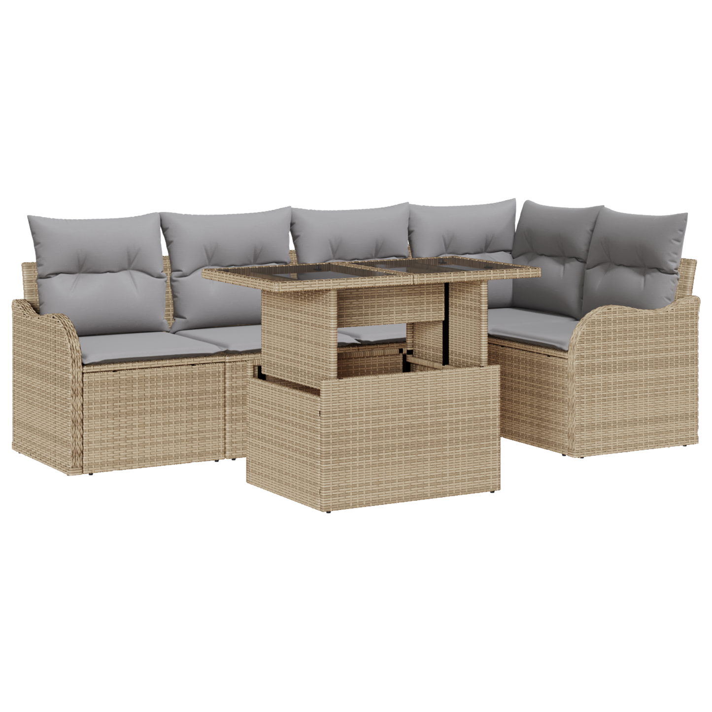 6-delige Tuinbankenset met kussens poly rattan beige