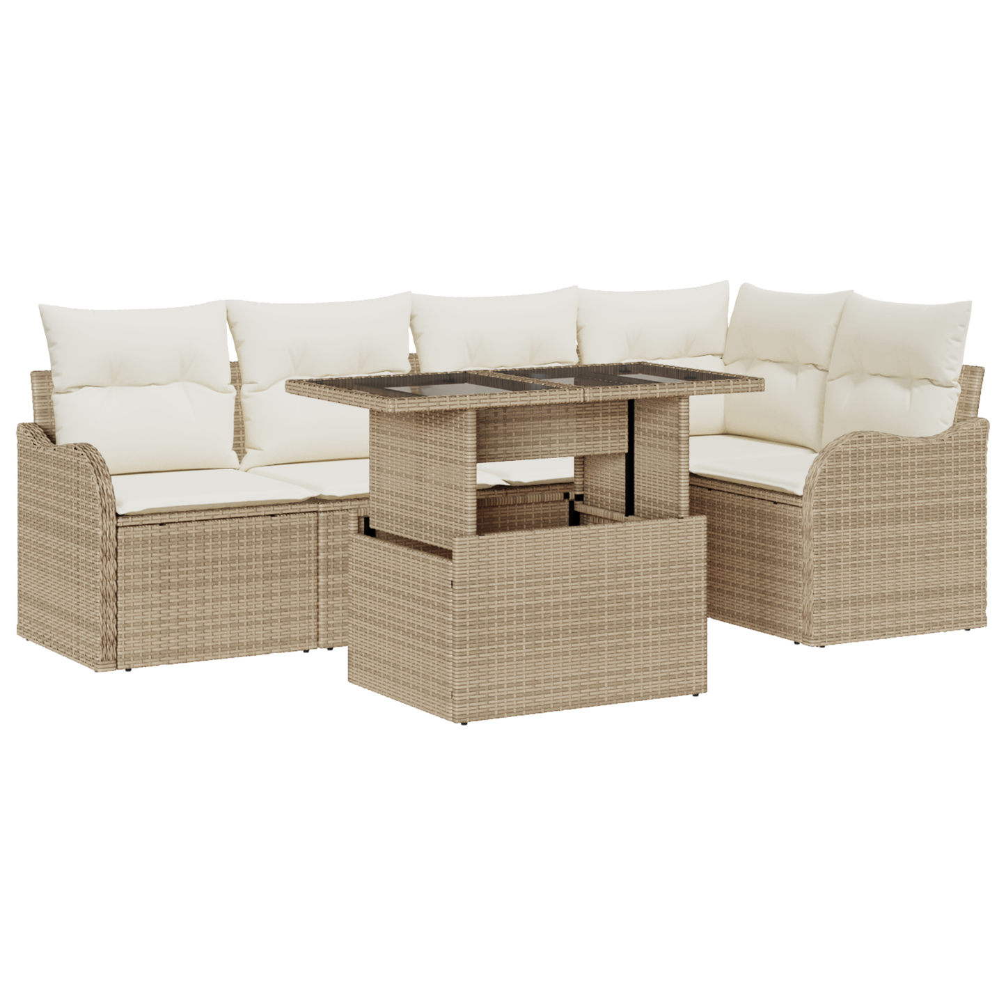 6-delige Tuinbankenset met kussens poly rattan beige