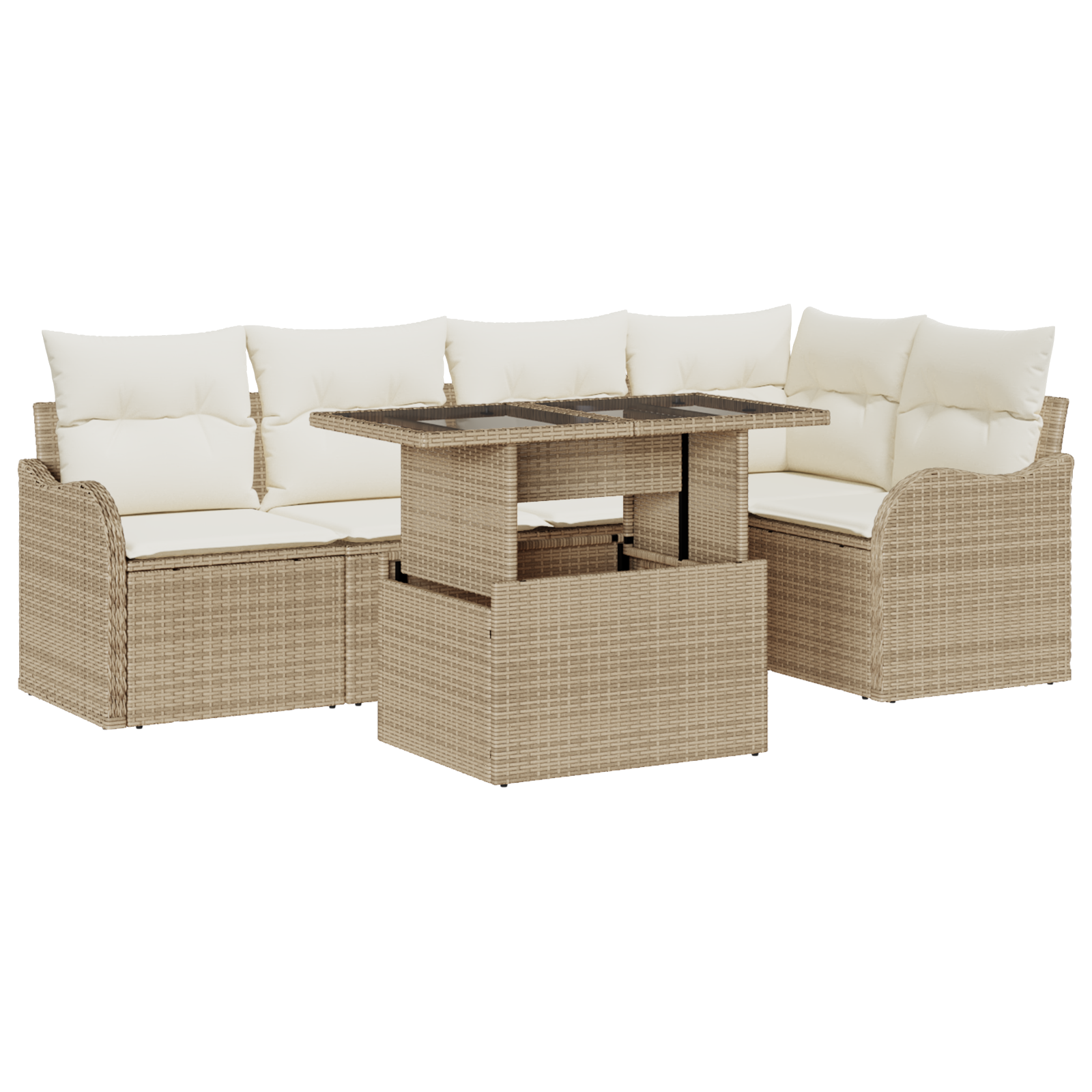 6-delige Tuinbankenset met kussens poly rattan beige