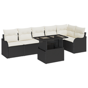 Tuin loungebankenset 7-delig poly rattan zwart