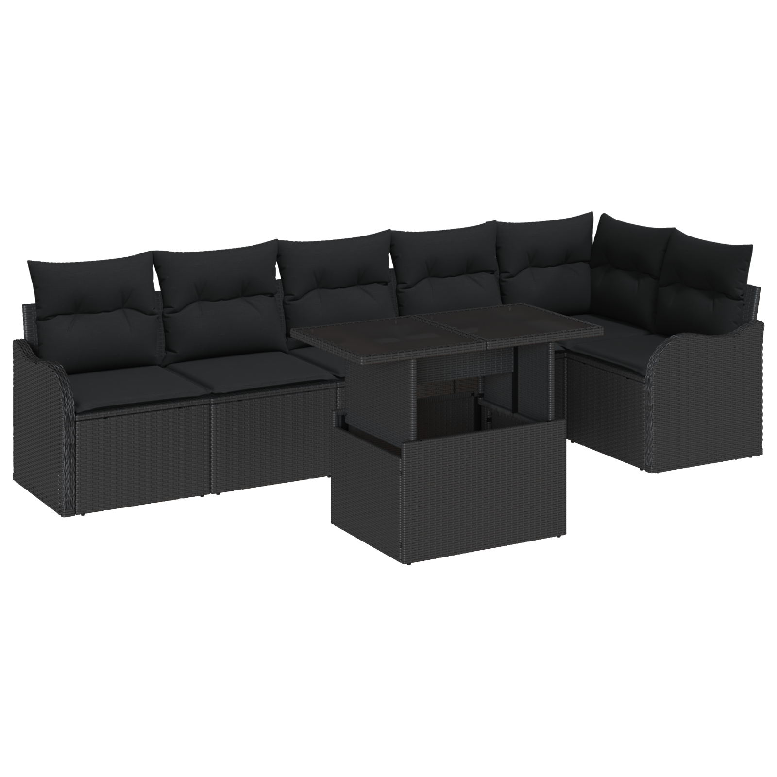 7-delige Tuinbankenset met kussens poly rattan zwart