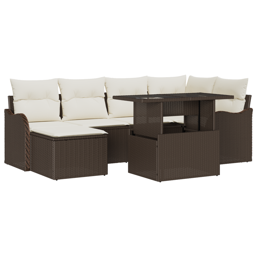 7-delige Tuinbankenset met kussens poly rattan bruin