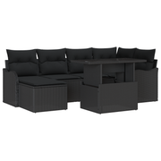 Tuin loungebank set 7-delig poly rattan zwart