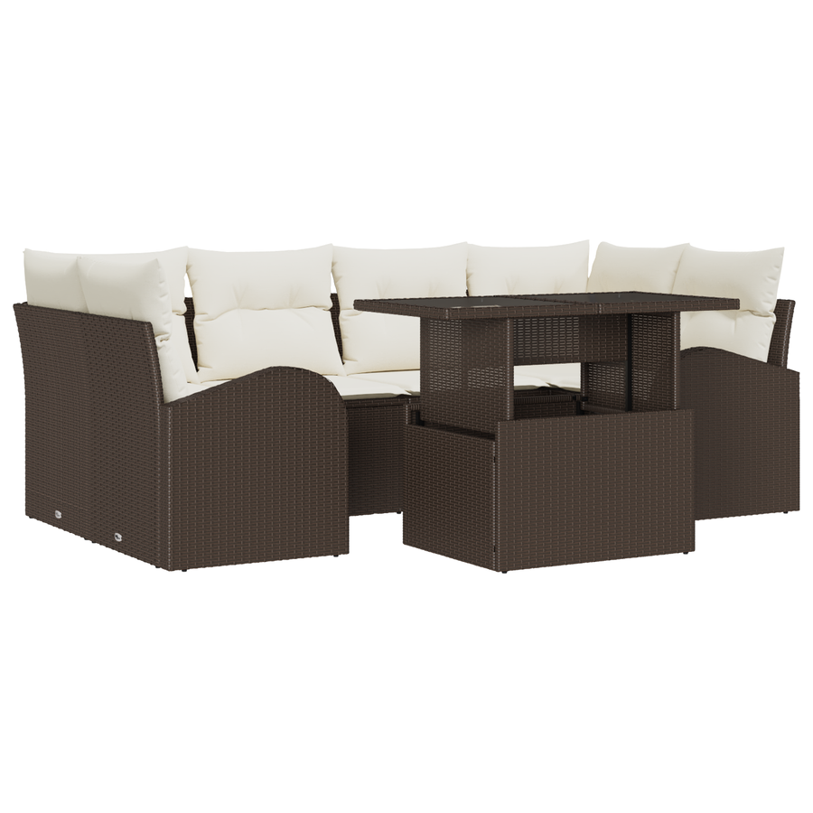 7-delige Tuinbankenset met kussens poly rattan bruin