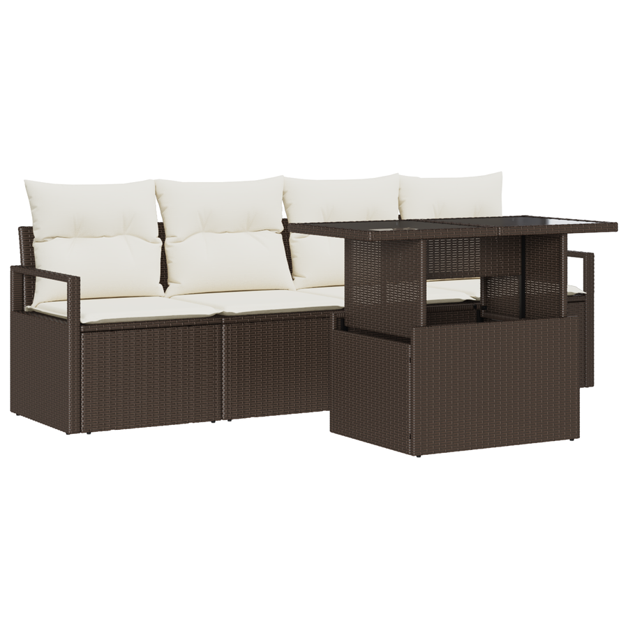 5-delige Tuinbankenset met kussens poly rattan bruin