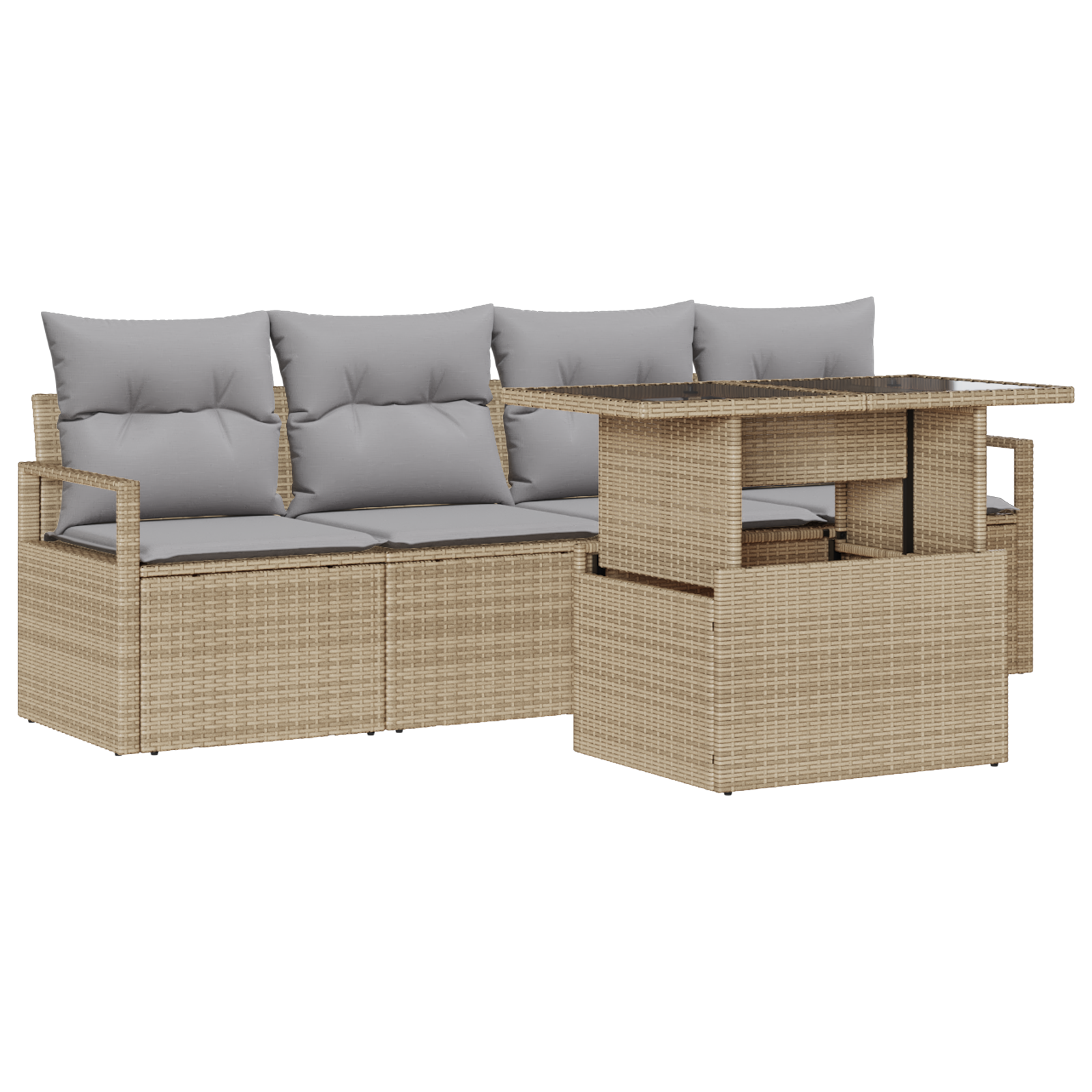 5-delige Tuinbankenset met kussens poly rattan beige