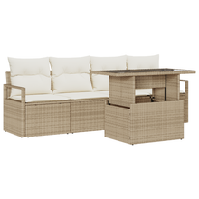 5-delige Tuinbankenset met kussens poly rattan beige