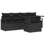Tuin loungebank set 5-delig poly rattan zwart