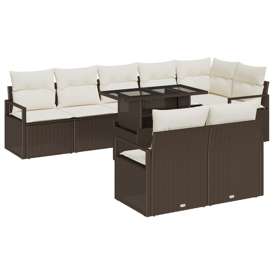 9-delige Tuinbankenset met kussens poly rattan bruin