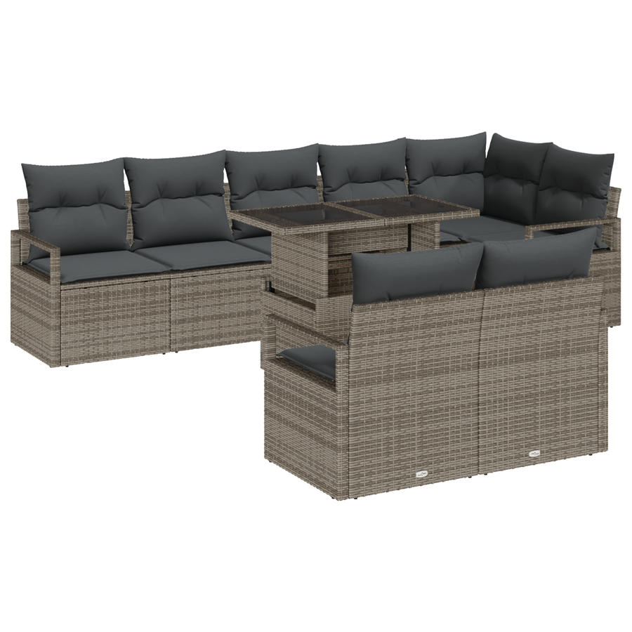 9-delige Tuinbankenset met kussens poly rattan grijs