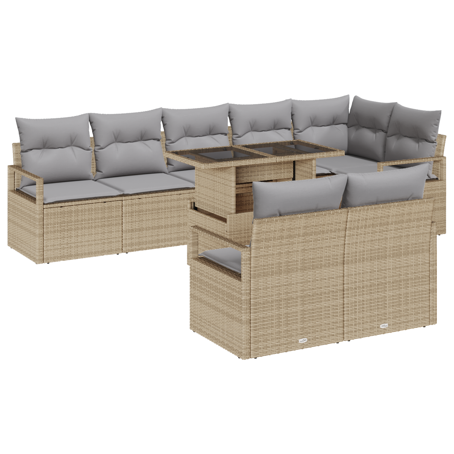 9-delige Tuinbankenset met kussens poly rattan beige