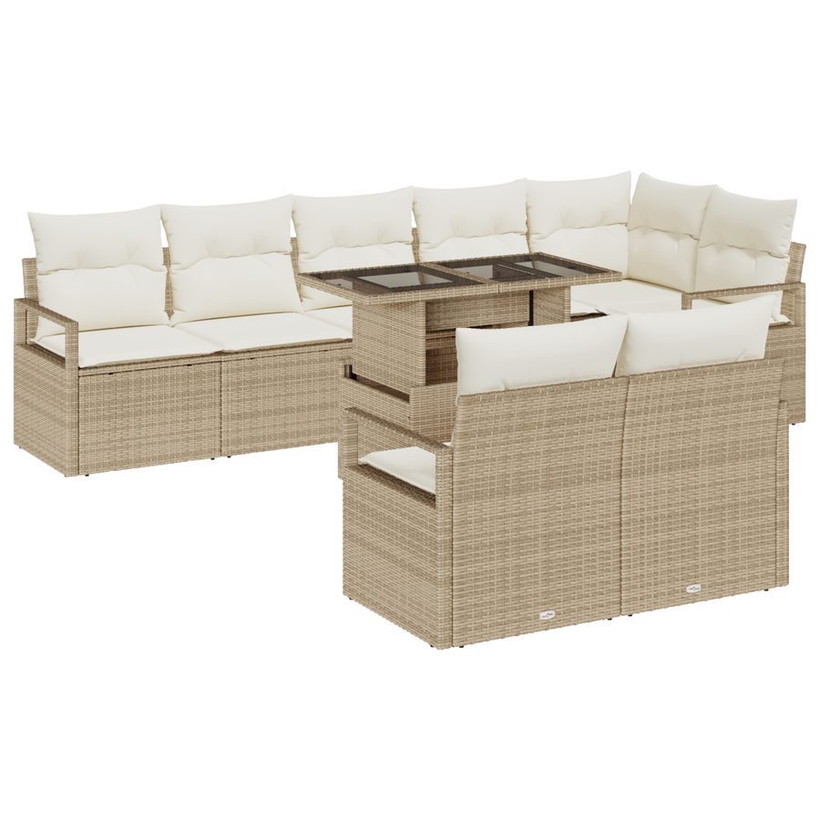 9-delige Tuinbankenset met kussens poly rattan beige