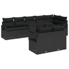 Loungebanken set 9-delig poly rotan zwart