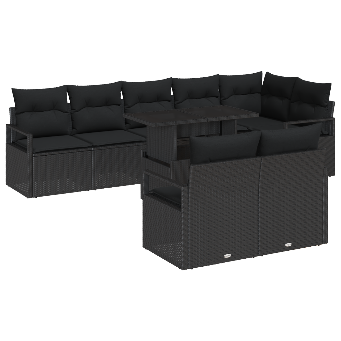 9 delige Tuinbankenset met kussens poly rattan zwart