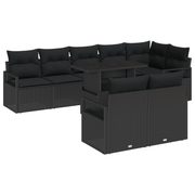 Loungebanken set 9-delig poly rotan zwart