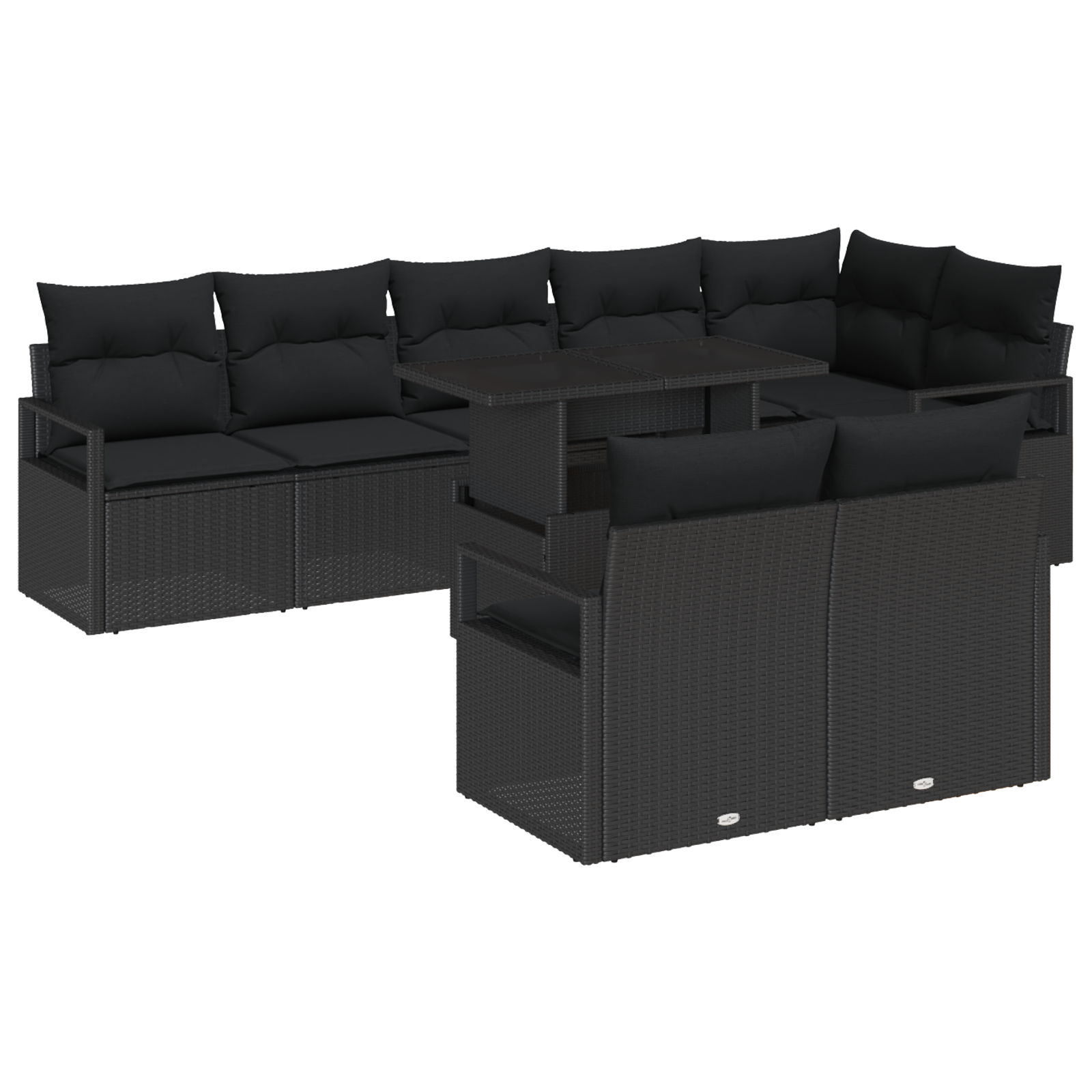 9 delige Tuinbankenset met kussens poly rattan zwart
