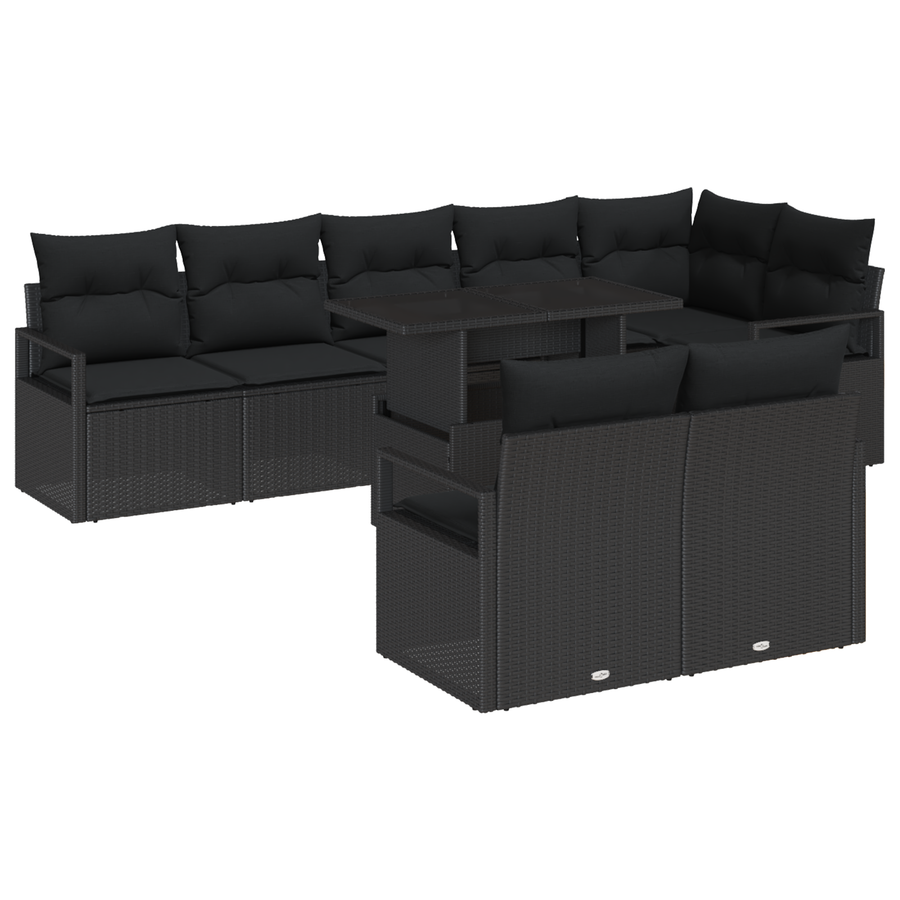 9 delige Tuinbankenset met kussens poly rattan zwart