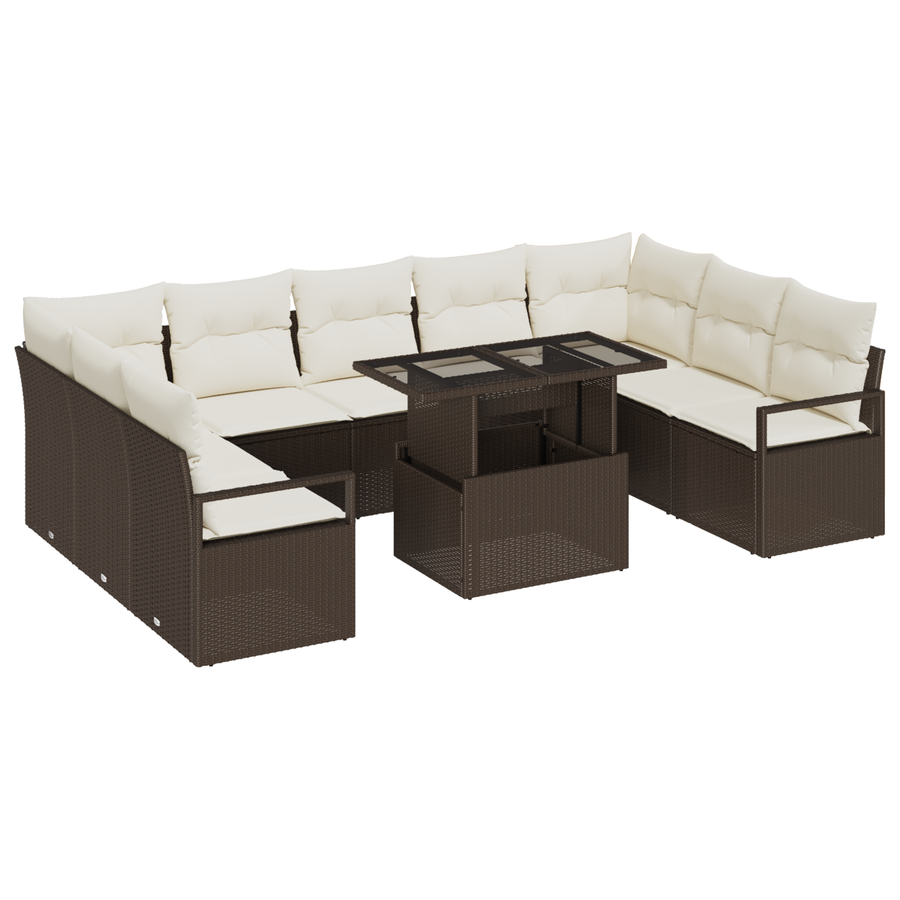 10-delige Tuinbankenset met kussens poly rattan bruin