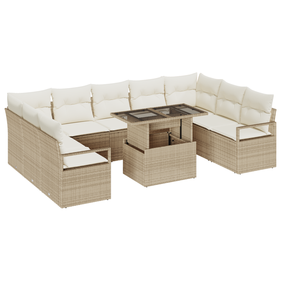 10-delige Tuinbankenset met kussens poly rattan beige