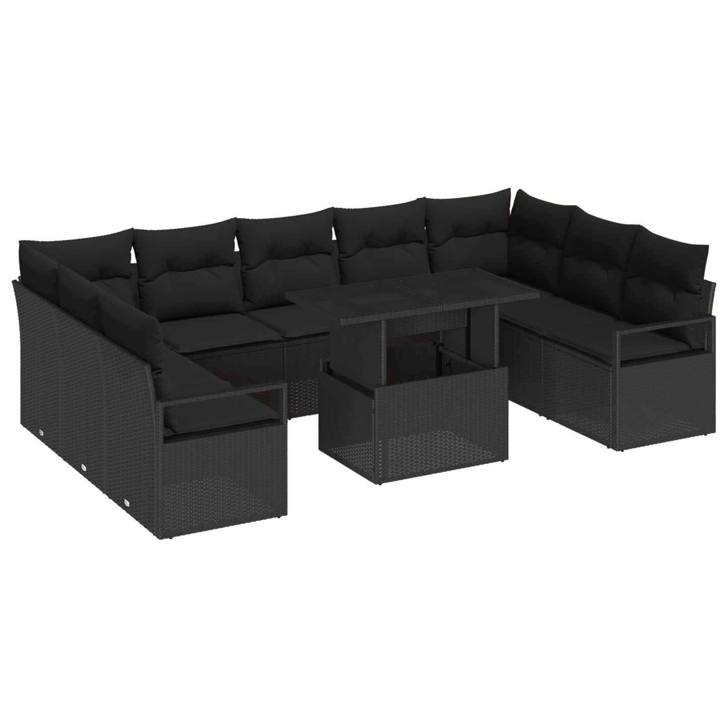 10-delige Tuinbankenset met kussens poly rattan zwart