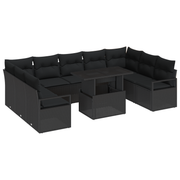 Tuinset poly rattan 10-delig zwart
