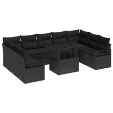 10-delige Tuinbankenset met kussens poly rattan zwart